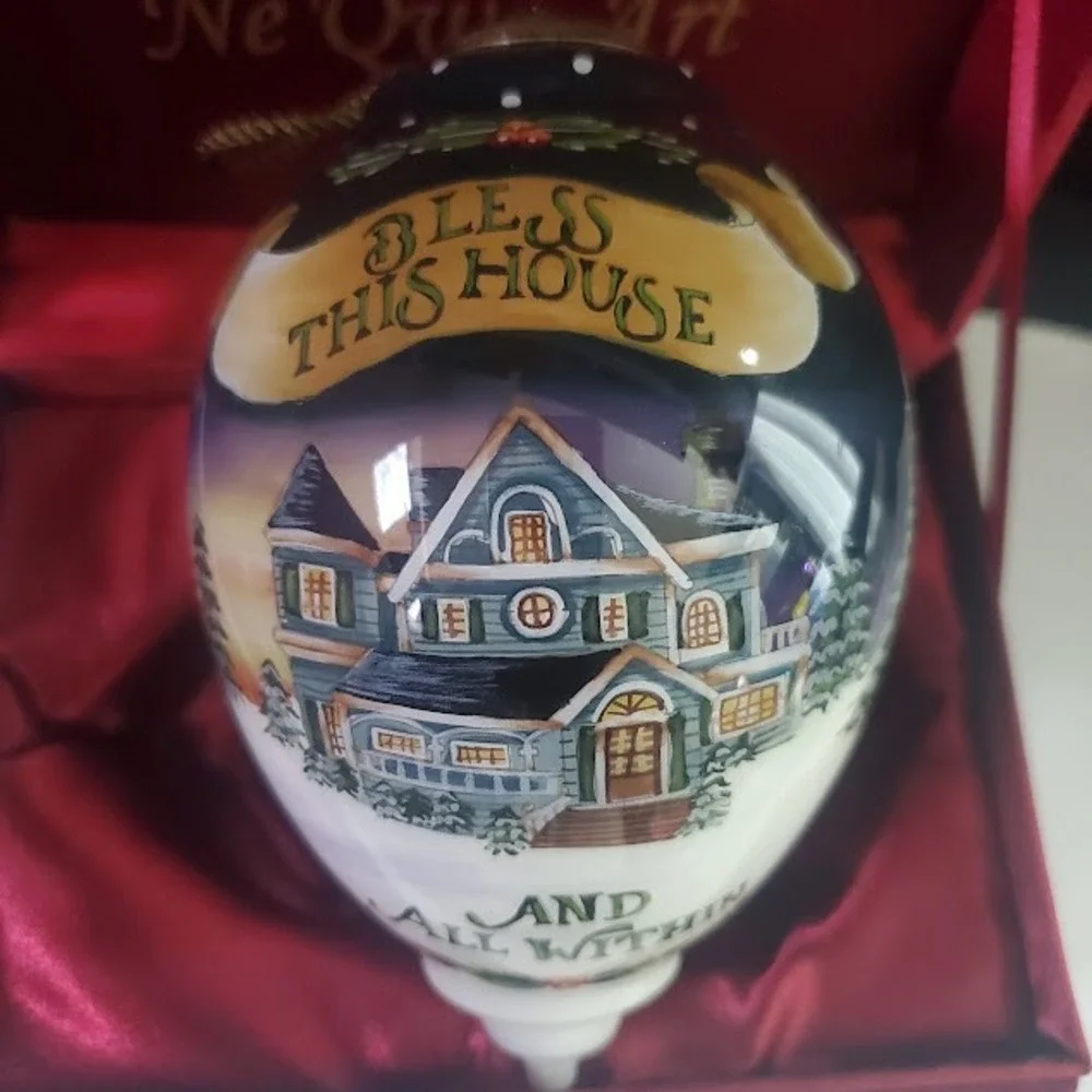 Ne'Qwa Art Bless This House Reverse Painted Glass Ornament Betty Padden Boxed